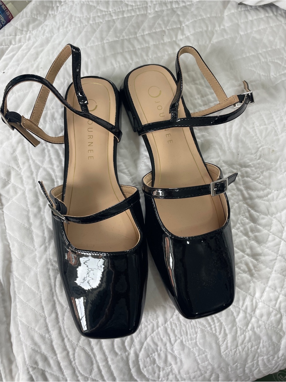 Journee Collection Black Patent Square Toe Mary Jane Slingback Heels Sz 8